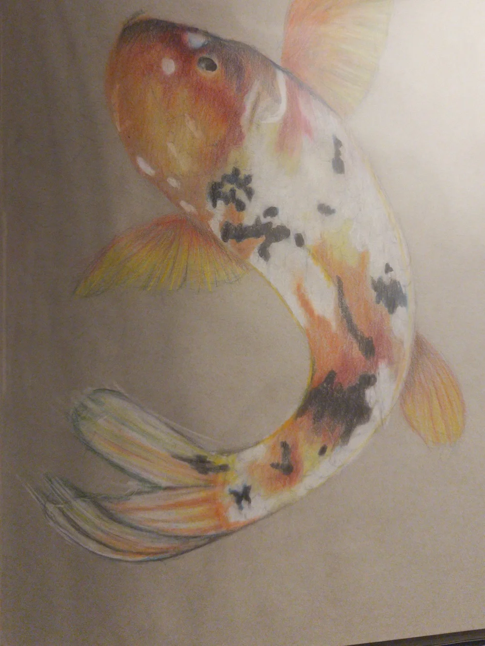 Koi Fish Wall Art hand crafted Print - White, Orange, Black